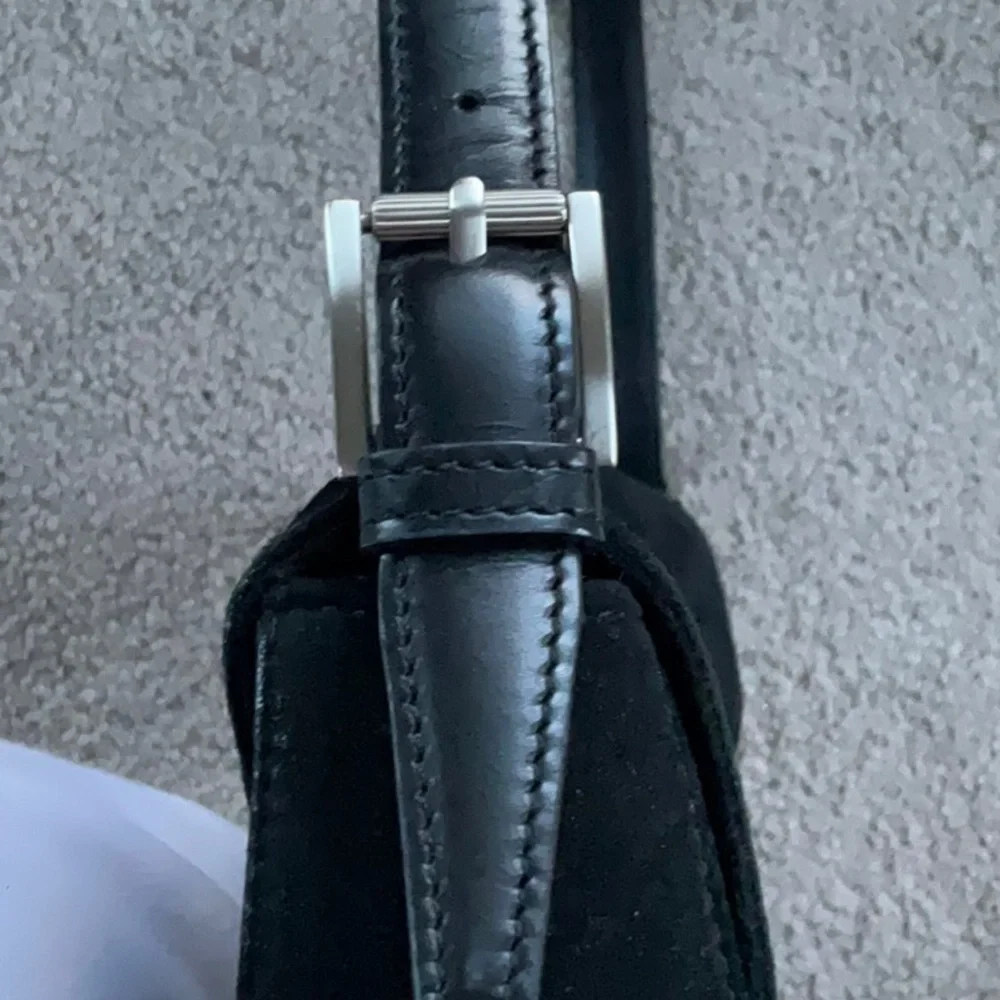 Ann Taylor Black Suede Leather Hobo Handbag Adjustable Strap Silver Hardware